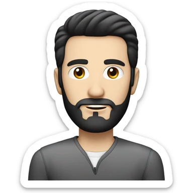 white man with black hair and short on the sides and short black beard working thinkpad computer sticker