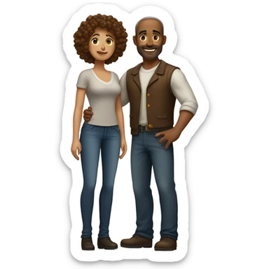 Bold man in love with a curly brown hair woman sticker
