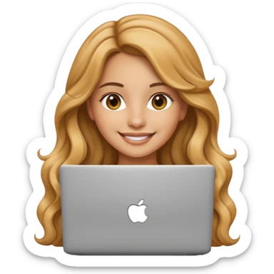 Pretty girl with long, light golden brown wavy hair, Latina, with a laptop, AI-generated emoji. sticker