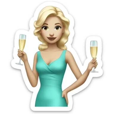 blond girl drinking champagne in a mini tiffany blue dress sticker