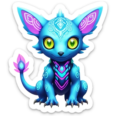  exotic futuristic lush cozy warm-colored modern colorful neon-colored cyber-Fakémon-Digimon-Trico-creature sticker