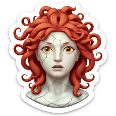 white cracked marble statue head medusa red hair marble no eyeballs sticker