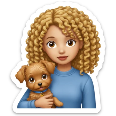 Light skin girl with curly hair holding a yorkie  sticker