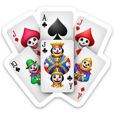 bunch of poker cards, with jolly jokers inside sticker