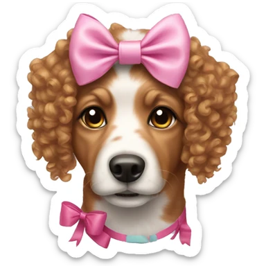 Dog with curly hair and pink bow on a head sticker