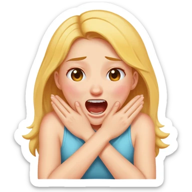 Girl with hands crossed choking herself screaming laughing crying sticker