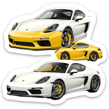 Matte White colored exterior 2024 Porsche 718 Cayman GTS 4.0 with yellow ceramic brake calipers and dark silver anthracite rims sticker
