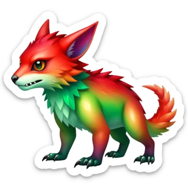 Cool Edgy Green-Red-gradient badass colorful Fionbri-Vernid-Trico-animal-creature full bodyd sticker