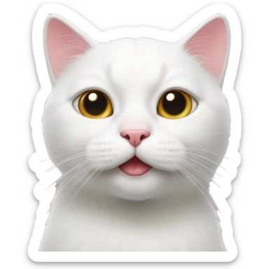 white cat with pinky nose sticker