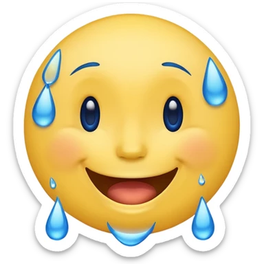 Emoji, yellow round laughing face, blue tears of joy on it. 2 big blue tears on each of the 2 cheeks sticker