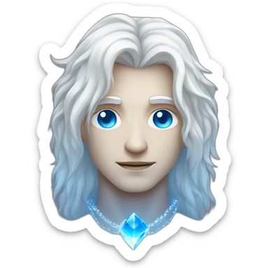 male nordic pleiadian with long white hair and blue eyes, crystal necklace sticker
