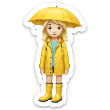 Girl in a yellow raincoat and rain boots  sticker