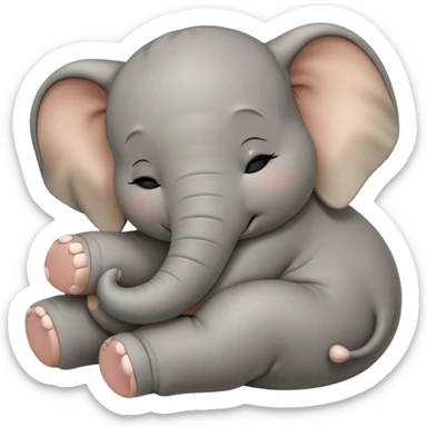 meme-worthy-cute-sleeping-baby-elephant-portrait-emoji,-head-resting-peacefully-with-a-contented-smile,-showcasing-a-delightfully-tiny-build-and-a-luxuriously-soft-gray-hide,-eyes-shut-in-a-serene,-restful-nap,-simplified sticker