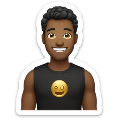 a smiling brown skinned tech bro in a black tee shirt with a gold tooth sticker