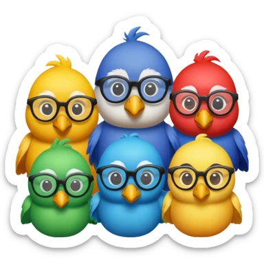 Create a Emoji in which birds are together coding birds should have a specs on eyes sticker