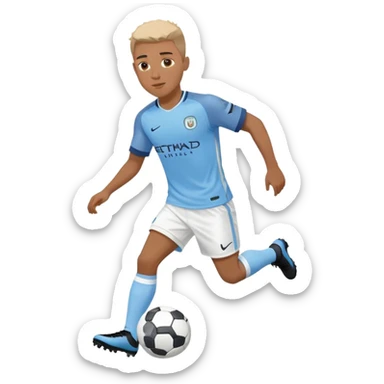 Soccer player wearing Manchester City sky blue jersey and white shorts sticker
