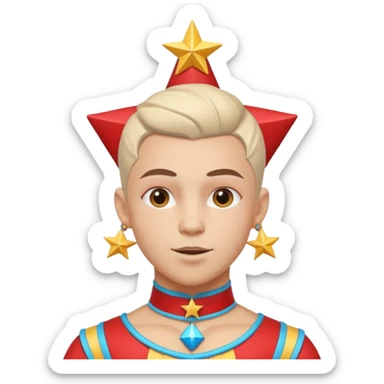 circus acrobat portrait, head and shoulders only, sporty costume collar, energetic expression, star accessories, 3D cartoon, mobile game icon style, clean background, no text, no watermark
 sticker
