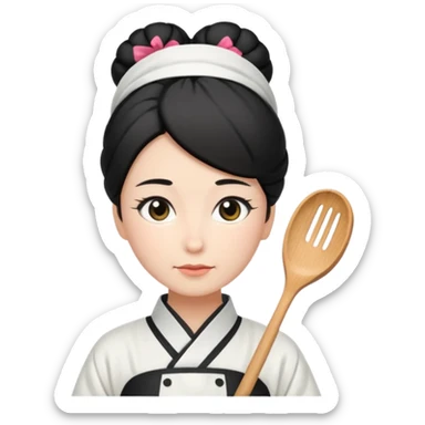 mom with black bun wearing white hom kimono and white apron sticker