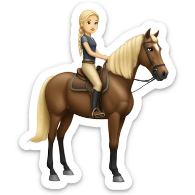 Blonde girl with braid on horseback dark bay horse sticker