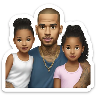 Hyper Realistic Chris Brown with daughter Royalty, son aeko and daughter lovley sticker