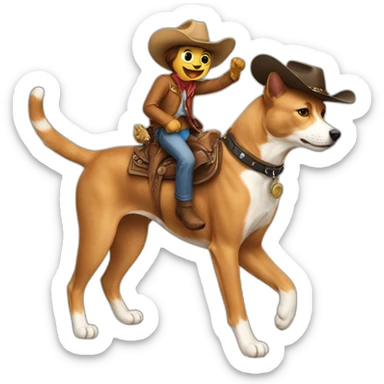 cat riding a dog with a cowboy hat sticker