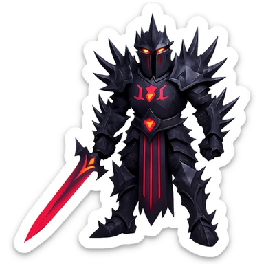 Make the knight's black armour spikey, keep glowing red eyes, fantasy style, no background. sticker