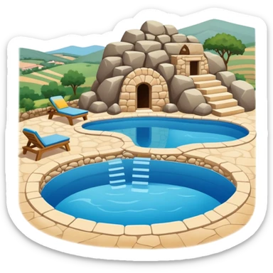 masia catalana tradicional amb una piscineta de pedra sticker