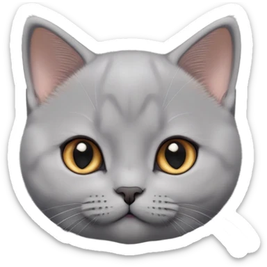 cinematic-cute-british shorthair-kitten cat-portrait-emoji,-head-tilted-playfully-and-inquisitively,-sleek-solid-grey-fur,-simplified-yet-adorable-features,-highly-detailed,-glowing-with-a-warm,-friendly-glow sticker