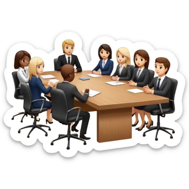 a group of coworkers in meeting room in long rectangular table sticker