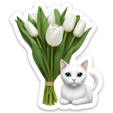 white tulip bouquet with a cat  sticker