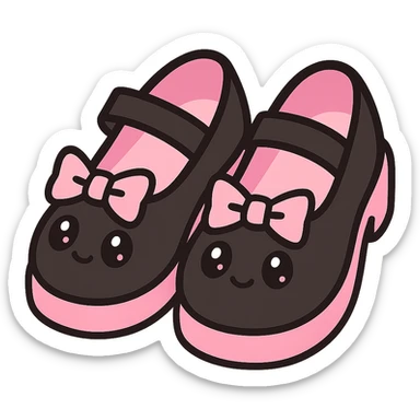 BLACKPINK-inspired gothic shoes, no hearts, black and pink, cute and stylish, kawaii style, mary jane shoes with bows, no socks sticker