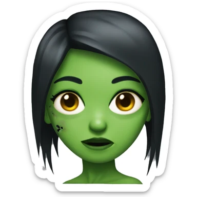 green zombie girl with black hair sticker