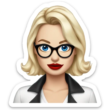 Realistic Margot Robbie, bright blue eyes, red kisses, wearing black glasses  sticker
