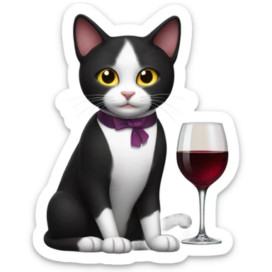 Tuxedo cat with wine sticker