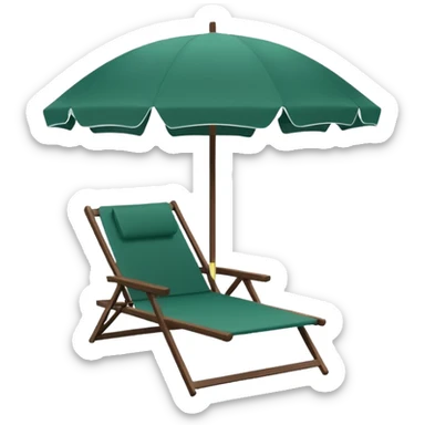dark green lounge chair under a fully white beach umbrella, minimalism, no emojis or faces sticker