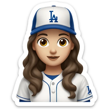 White girl with brown eyes and dark brown hair with dodgers baseball cap  sticker
