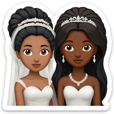 two brides, one with black coily hair and dark skin and one with long straight hair and brown skin sticker