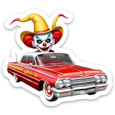 Satan’s streamlined Hot rod custom 1964 impala low rider four door clown painted hood  side-mounted under-door chrome exhaust pipes driving straight to hell  sticker