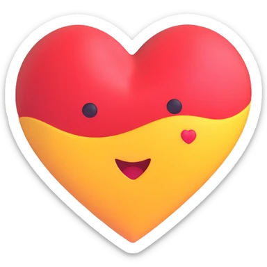 blue and yellow colors wavy blended heart, bright and cute emoji style sticker