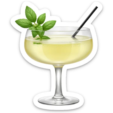French 75 cocktail with subtle elderflower color and mint and basil garnishes sticker
