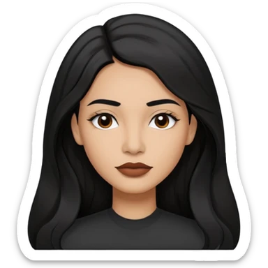 Preserve these features: long, slightly wavy black hair parted to the side, black eyes and eyebrows, full lips, medium-dark (black-brown) skin tone.
The image is a digital vector illustration, with clean lines, flat colors, and stylized semi-realistic features, minimal shading, and a square format. sticker