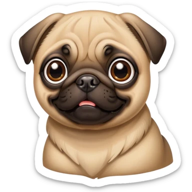 Cinematic Cute Fawn Pug Portrait Emoji, Head tilted playfully and inquisitively, featuring a smooth fawn coat with a subtle sheen, round, sparkling dark eyes filled with curiosity, Simplified yet irresistibly adorable features, highly detailed, glowing with a warm, friendly glow, high shine, affectionate and lively, stylized with a touch of whimsy, bright and endearing, soft glowing outline, capturing the essence of a mischievous yet loving pup, so playful it feels like it could bounce out of the screen and into your arms! sticker