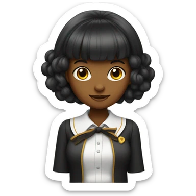 A black schoolgirl with bangs holding a Bengal ocelore sticker