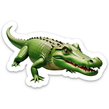 cinematic-crocodile-realistic-full-body-on all fours-emoji,-massive-scaled-body-partially-submerged-in-shallow-water,-head-tilted-dramatically,-rough-green-and-brown-hide-textured-with-deep-ridges,-simplified-yet-realistic-focused-features, head held high sticker