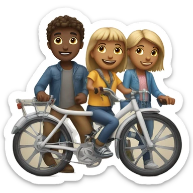 Three friends two boys and one girl on bike sticker