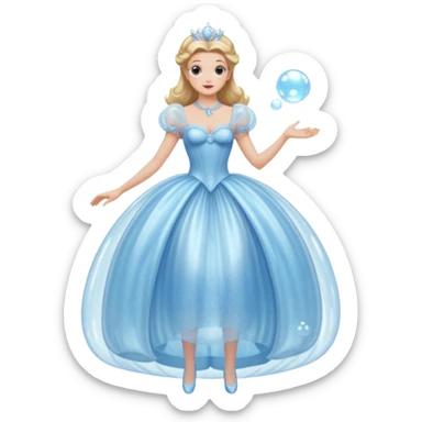 The bubble dress is typically a voluminous ball gown, designed to make Glinda look like she’s literally floating in a bubble. It features:  Pale blue or shimmering white-blue hues  sticker