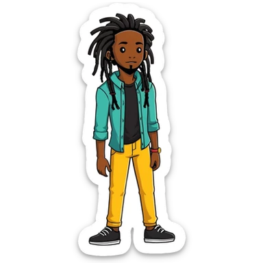 full body very skinny African American male figure standing wearing clothes with long dreadlocks sticker