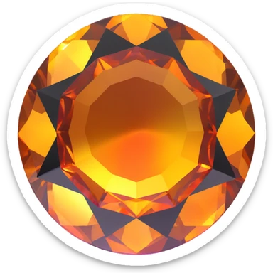 extreme up close amber round cut holographic gem with black metal accent, dramatic lighting sticker