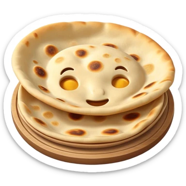 Cinematic Realistic Roti Dish Emoji, showcasing freshly made flatbread rendered with lifelike detail and warm natural lighting. sticker