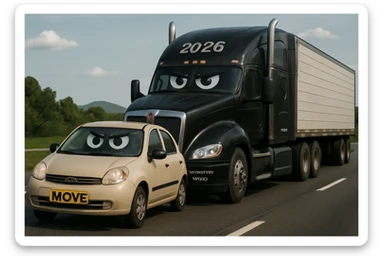 Change the semi truck to black, keep the rest of the scene the same, in a realistic style. sticker